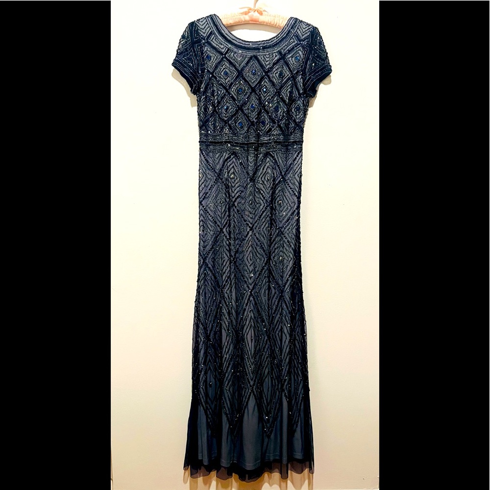 Adrianna Papell Long Beaded Navy Dress